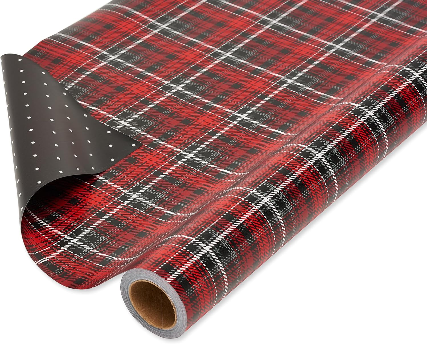 American Greetings 175 Sq. Ft. Reversible Wrapping Paper for Christmas and All Holidays, Red and Black Plaid (1 Jumbo Roll 30 In. X 70 Ft.)