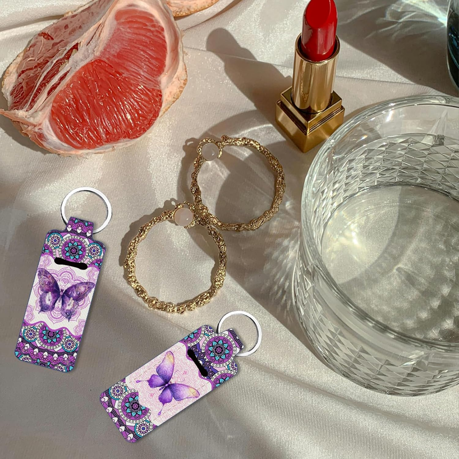 FREEBLOSS 2Pcs Chapstick Holder Keychain Lip Balm Holder Keychain Lightweight Lipstick Sleeve Pouch with Mandala and Butterfly Pattern for Women Girls 9.6X3.8Cm image number 2