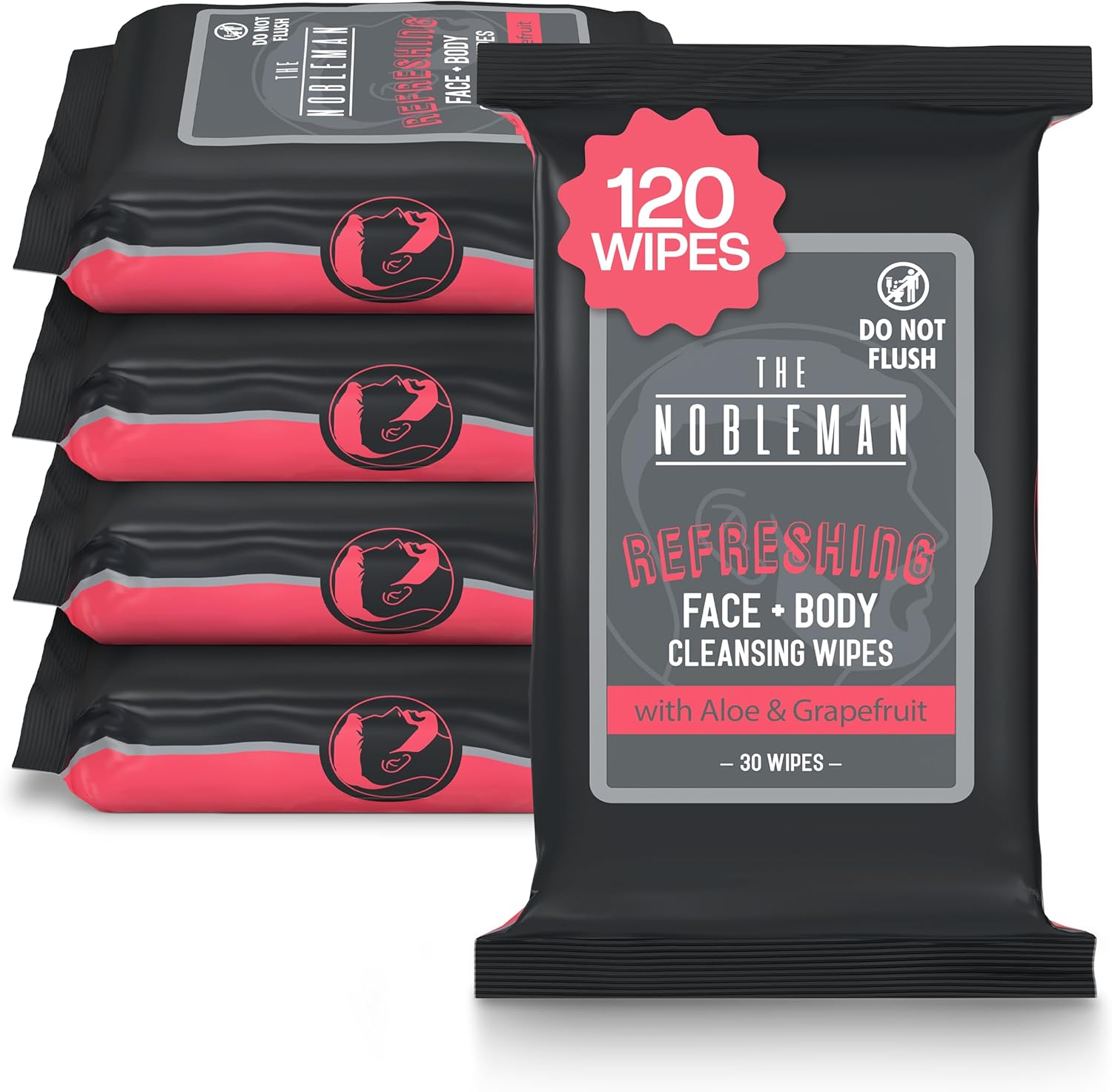 The Nobleman Face + Body Cleansing Wipes: Refreshing - with Aloe & Eucalyptus - 120 TOTAL WIPES (30Ct X 4) - Travel-Friendly, Skin-Nourishing, All-In-One Wipes for Men & Women