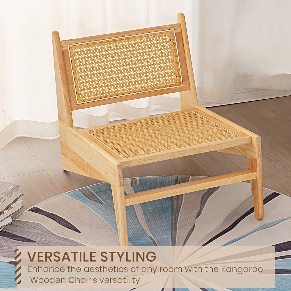 Furb Modern Accent Chair - Wooden Armchair with Rattan Back and Seat, Single Lounge Chair for Indoor Living Room, Library (Natural) image number 4