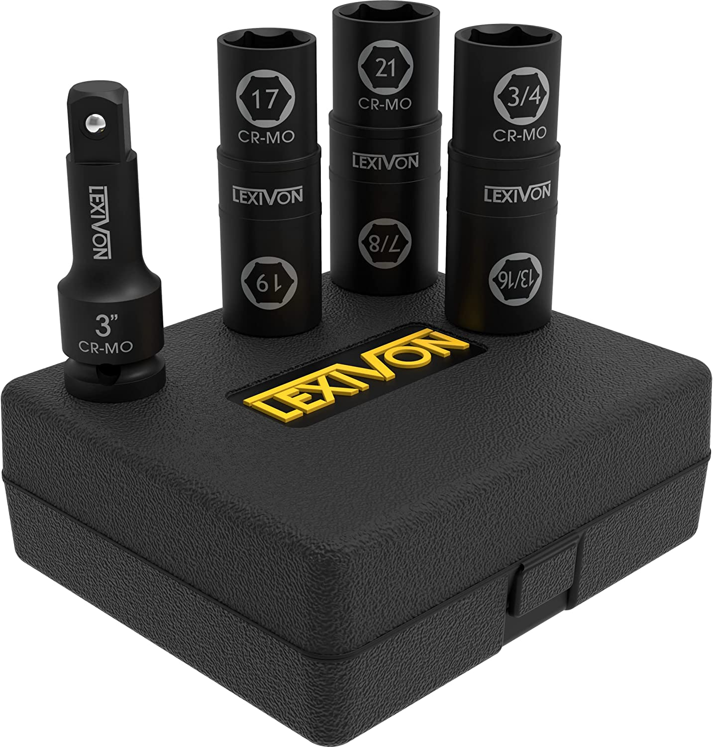 LEXIVON 1/2-Inch Impact Socket Set, 6 Total Lug Nut Sizes | Innovative Flip Socket Design, Covers Most Commonly Used Inch & Metric Wheel Nuts | Cr-Mo Steel, Full Impact Grade (LX-111) image number 3