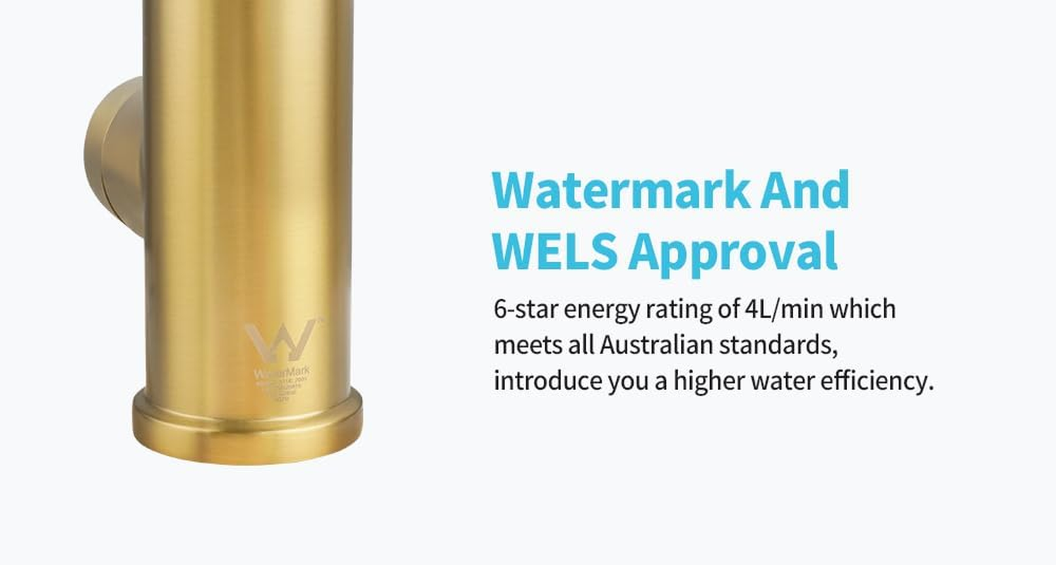 ACA International DR Brass Lead Free Kitchen Tap, WELS Kitchen Mixer Tap Pull Out 360&deg; Swivel Spout Kitchen Tap Laundry Faucet Brushed Yellow Gold - Black image number 5