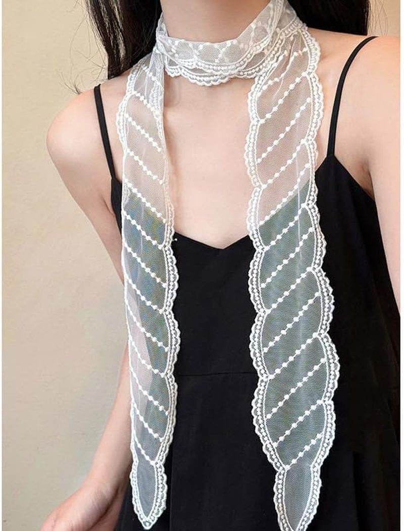 Plwelth Lace Hairband for Women Girls Floral Lace Hair Ribbons Headscarf Purse Strap for Handbags Long Neckerchief Scarf Necktie Scarf Belt for Dress Waist Cute Hair Accessories for Wedding Party image number 5