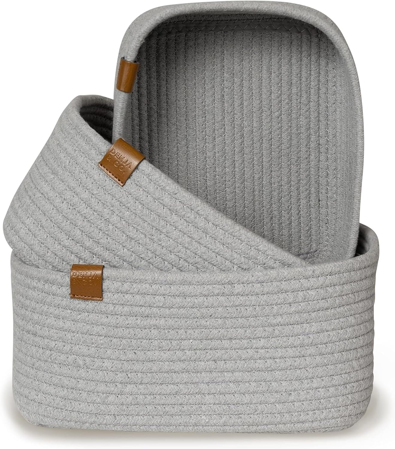 DENJA & CO Decorative Storage Basket Organiser Set of 3 - Woven Cotton Rope Baskets for Bathroom Storage - Nursery Organisation Baskets for Toys, Books, Diapers - Rectangle Basket Set for Home Decor image number 3