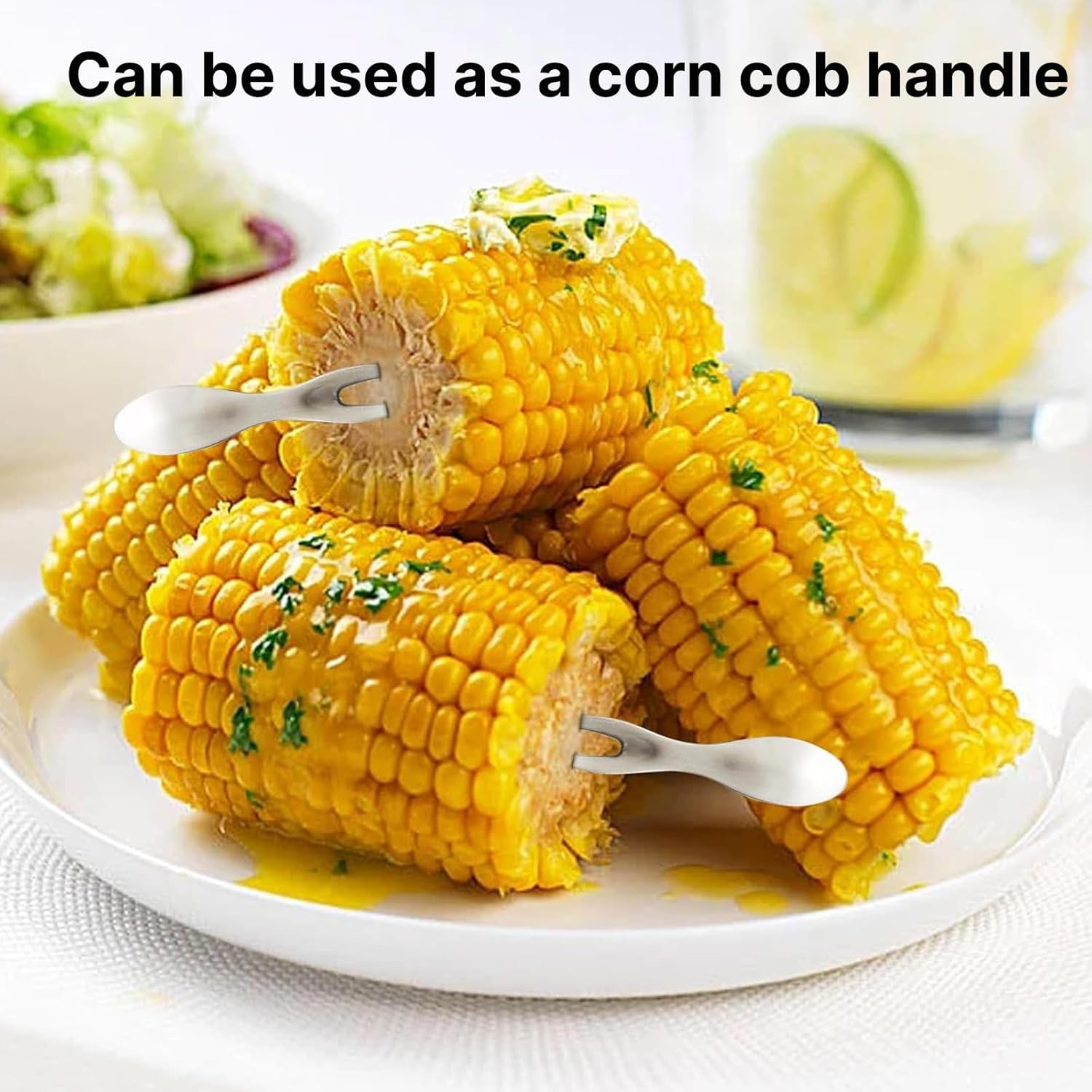 Rhoyee 10PCS Stainless Steel Corn Holders & Fruit Forks &ndash; Heat-Resistant Skewers for Corn on the Cob, Appetizers, BBQ, and Picnics &ndash; Ergonomic Handles for Safe and Comfortable Grip image number 2