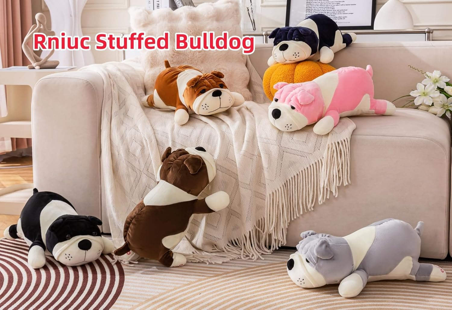 Rniuc French Bulldog Plush Toy Stuffed Animal Pillow Plush-Animal-Pillow 17.7In/45Cm Yellow image number 7