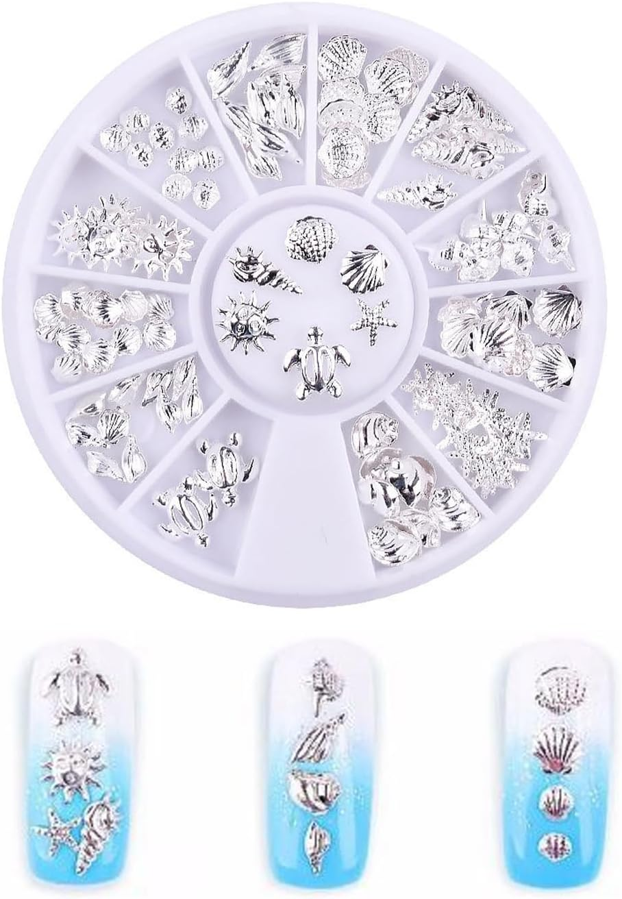 Outret 120 Pieces Nail Art Decorations,Silver Shell Conch Nail Charms Manicure Decor DIY Nail Decoration (Ocean,Silvery) image number 5