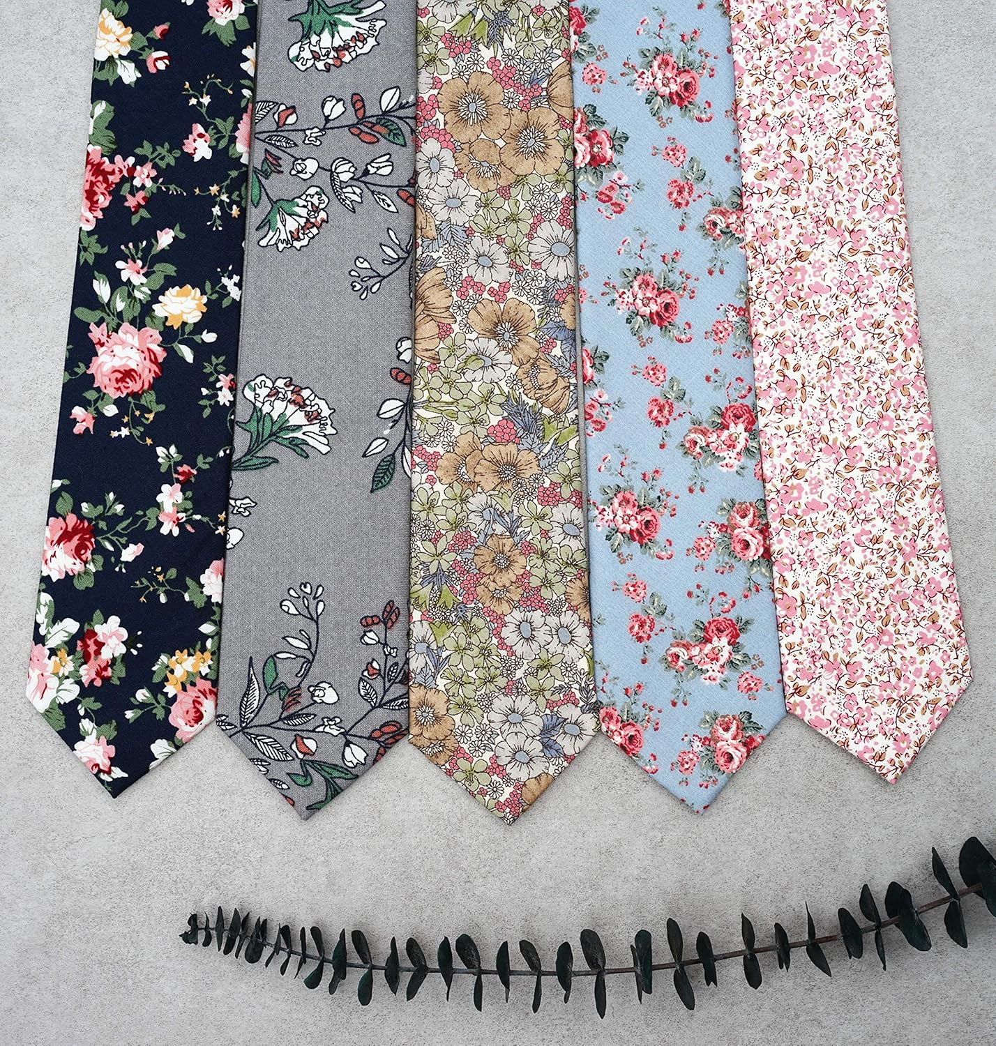 BELLUNO Floral Skinny Tie for Men, Print Flower Necktie for Wedding, Groomsmen, Missions, Dances, Cotton Slim Tie + Gift Box - Baby Pink image number 4