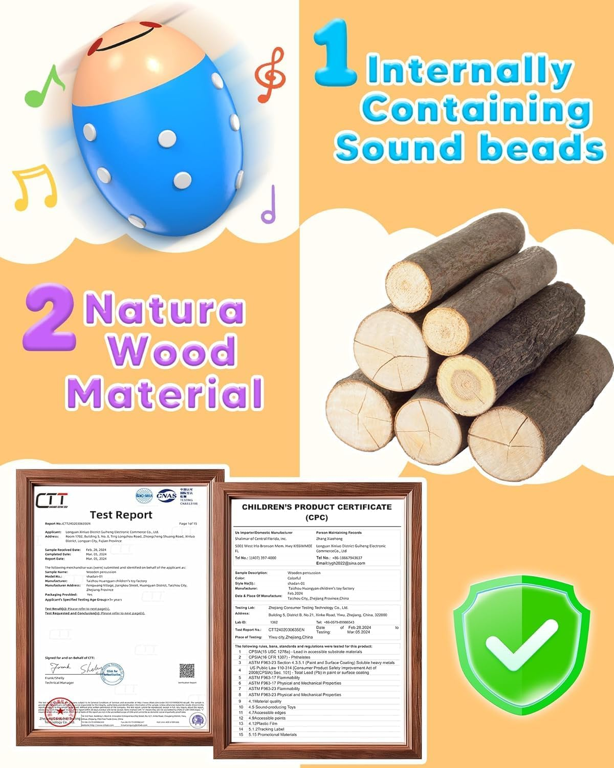 6 Pack Wooden Percussion Musical Easter Eggs, Adorable Wooden Egg Maracas Musical Colorful Percussion Easter Egg Shakers, for Party Favors, Classroom Prize Supplies, Musical Instrument image number 5