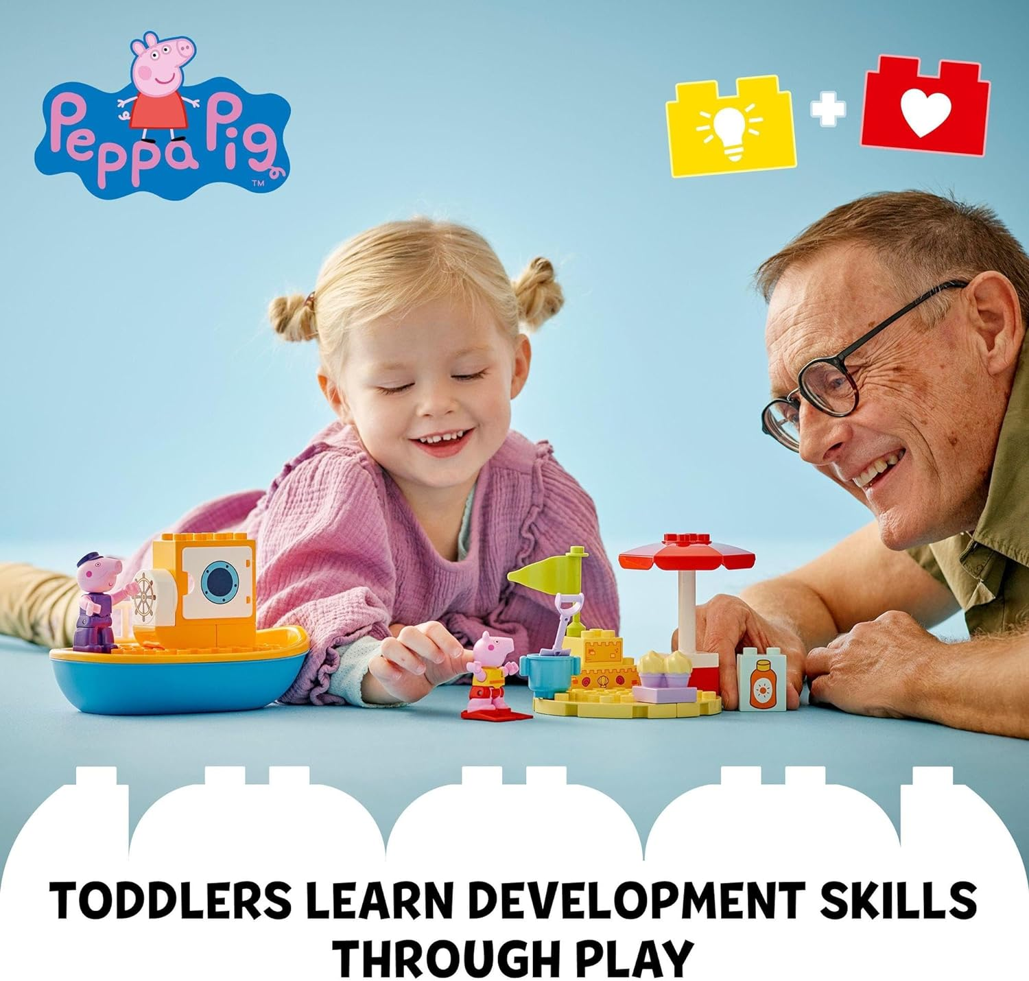 LEGO DUPLO Peppa Pig Boat Trip Toy, Early Development Toddler Toy for 2+ Year Old Boys & Girls, with Two Animal Figures, Spade, Bucket, Umbrella, Summer Activity Set, Treat Idea, Kids' Toys 10432 image number 4