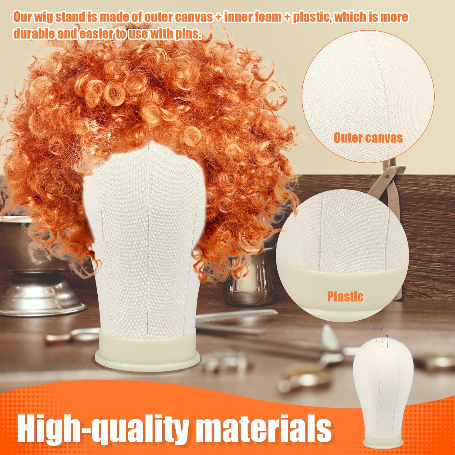 Enduring Head Wig for Styling, Cork Canvas Block Mannequin Head Wig Display Styling with Mount Hole, Easy to Stall Multipurpose Wig Styling Stand, Wig Making Kit for Cosplay Making Wigs Display (A) - C image number 5