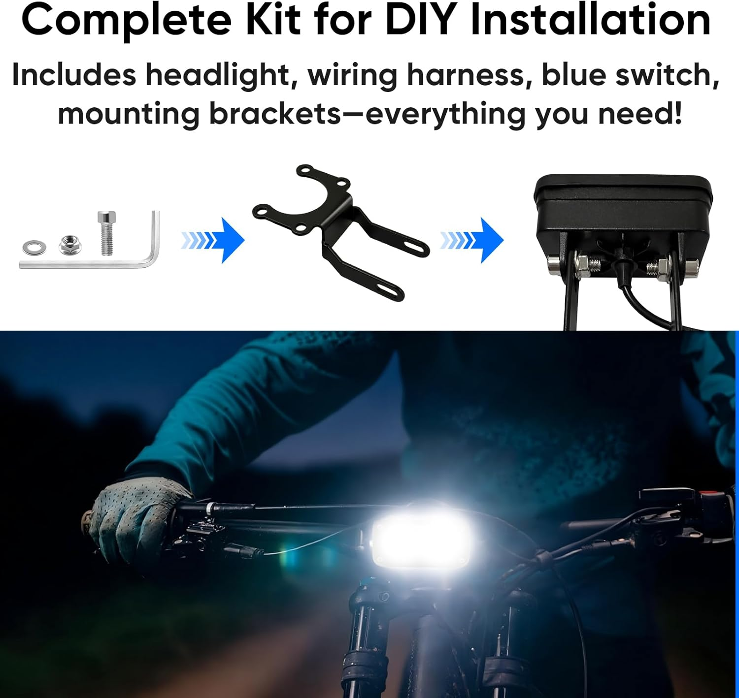 Dirt Bike Headlight Kit Compatible with Surron, Talaria Sting R MX4, Segway X260, 20W 6000-6500K LED Light Bar Accessories with Harness Adapter, Blue Light Switch & Mounting Bracket Parts image number 1