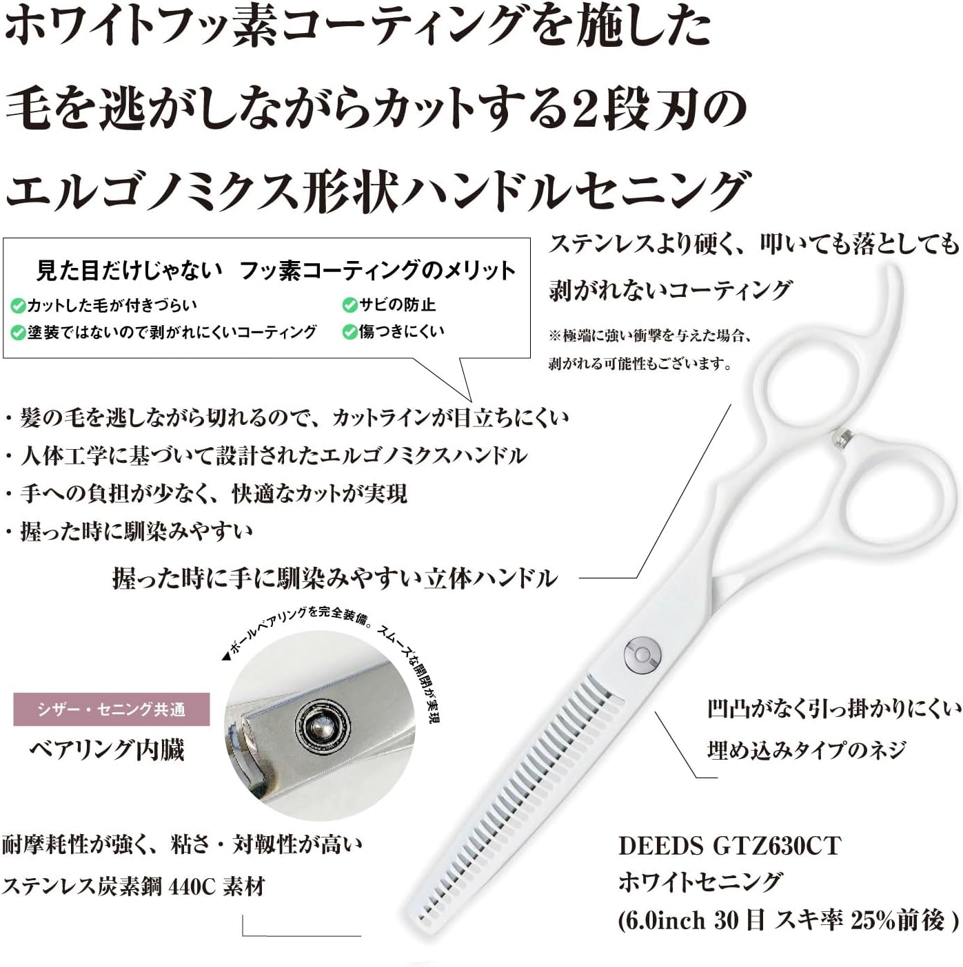 DEEDS GTZW-630CT White 3D Handle Senning (6.0 Inches, Skiing Ratio around 25%) image number 2