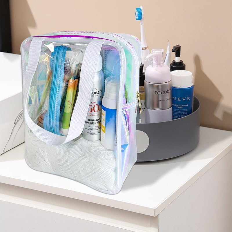 Toteprint Holographic Cosmetic Bag, Transparent, 22 X 30 X 10 Cm, Waterproof Toiletry Bag with Carry Handle, Waterproof Make up Bag with Handle, for Travel/Aeroplane, A240035-D2151-437, Modern image number 3