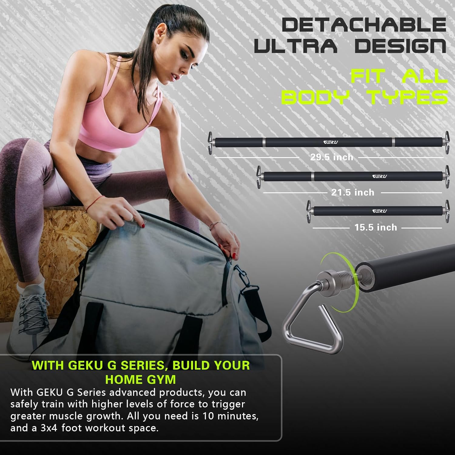 GEKU FIT Resistance Band Bar, Length-Adjustable Detachable Heavy Duty Workout Bar for Resistance Band Training, Core Muscle Training, Home & Ourdoor Workout, Max Load 800 Lbs image number 4