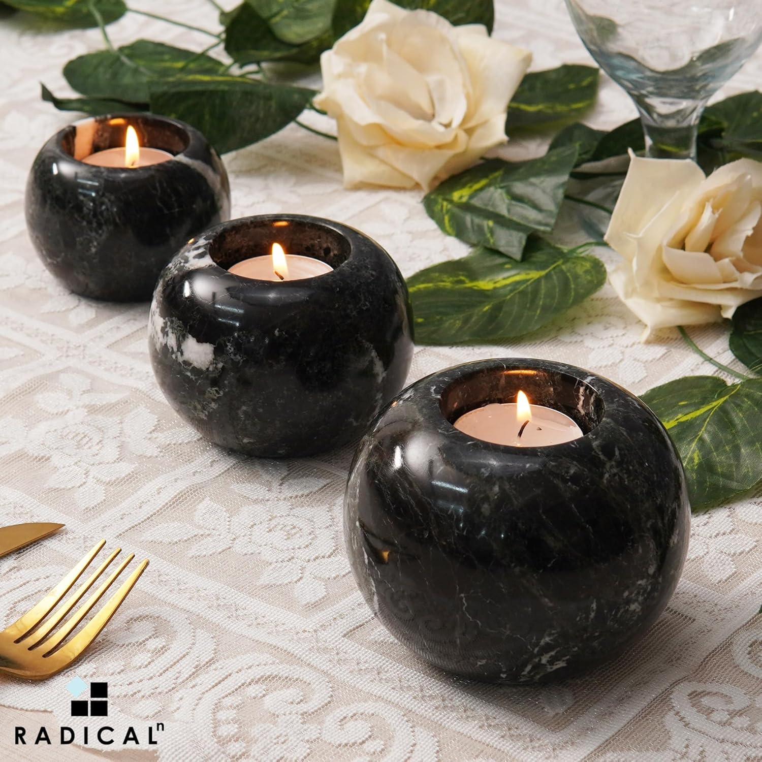 Radicaln Marble Tealight Candle Holder Black Handmade Set of 3 Candle Container for Votive Candles - D&eacute;cor Tealight Candles with Votive Candle Holders - Pillar Candle Holder image number 5