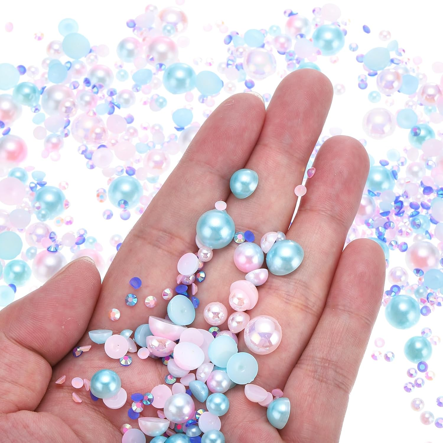 Uxcell 30G Pearls and Rhinestones, 3-10Mm Mix Flatback Rhinestones and Half Pearls Resin Rhinestone for Shoe Hair Nail Crafts Tumbler, Pink Blue image number 2