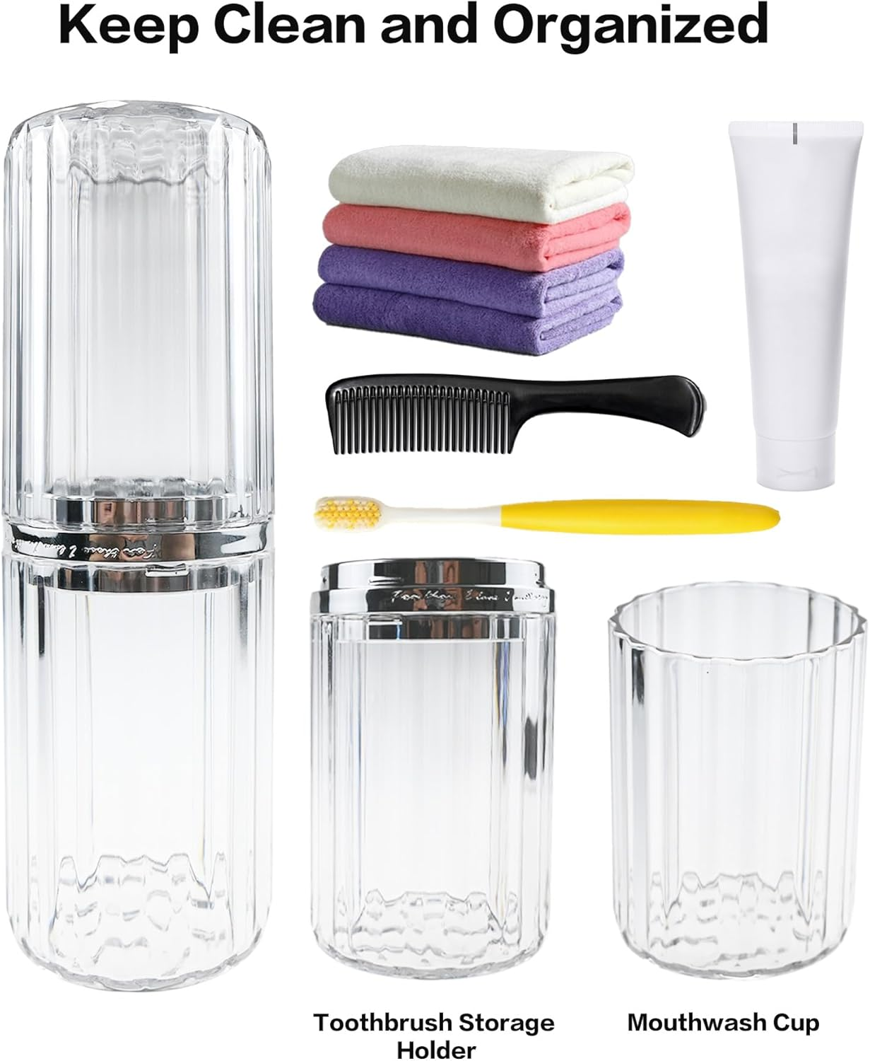 Toothbrush Travel Case - Portable Travel Toothbrush Holder & Toothpaste Container Dustproof Multi-Function Plastic Toothbrush Covers for Bathroom, Vacations, Camping, Work Trips (Transparent Sliver) image number 6