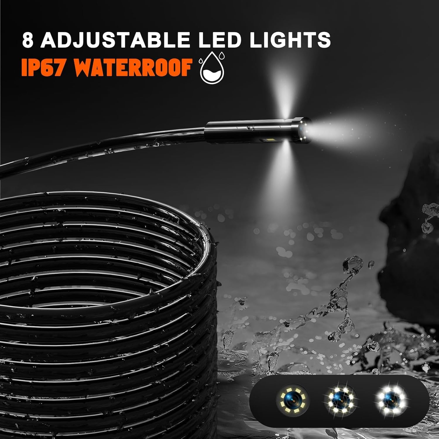 TURNRISE 1080P Inspection Camera with Light: 50FT Semi-Rigid Cable Endoscope Triple Lens - Industrial Borescope with 5" IPS HD Screen - Waterproof Snake Drain Camera for Sewer Pipe Engine