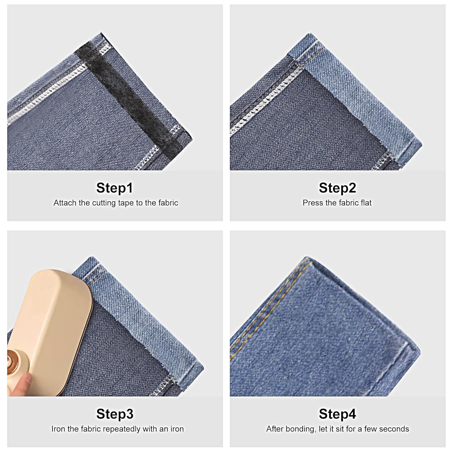 JUNART 2Pcs 2Cm&times;24M Hemming Tape Iron on Hemming Tape,Fabric Fusing Tape, Adhesive Double Sided Hem Tapes for Repair Curtains,Pants,Skirts,Jeans,Fabric Clothes with Tape Measure(Black) - Black image number 2