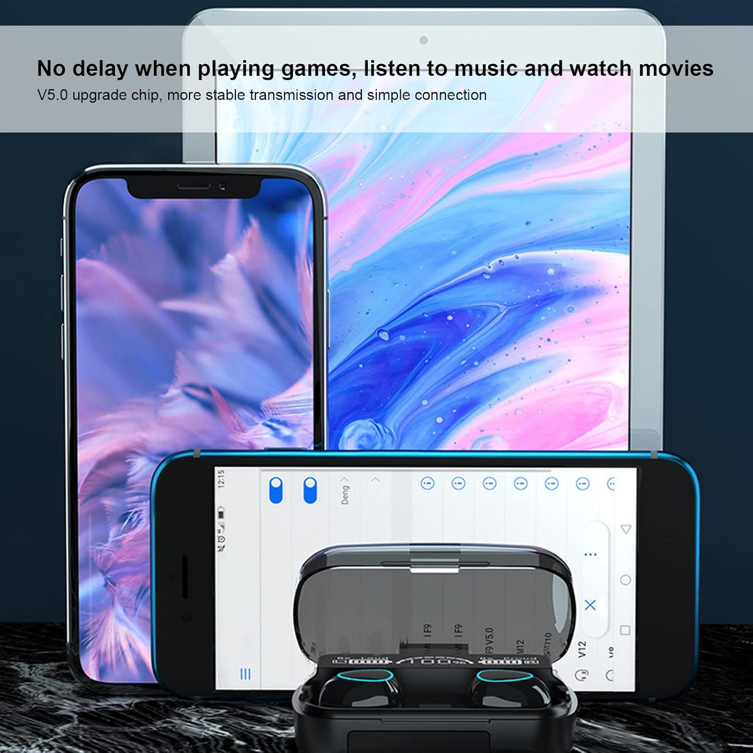 Lazmin112 Wireless Earbuds, BT V5.1 Stereo Bass Headphones with Noise Cancellation, IPX7, Waterproof, Long Battery Life, In-Ear Headphones with Charging Case for Sports Riding Home