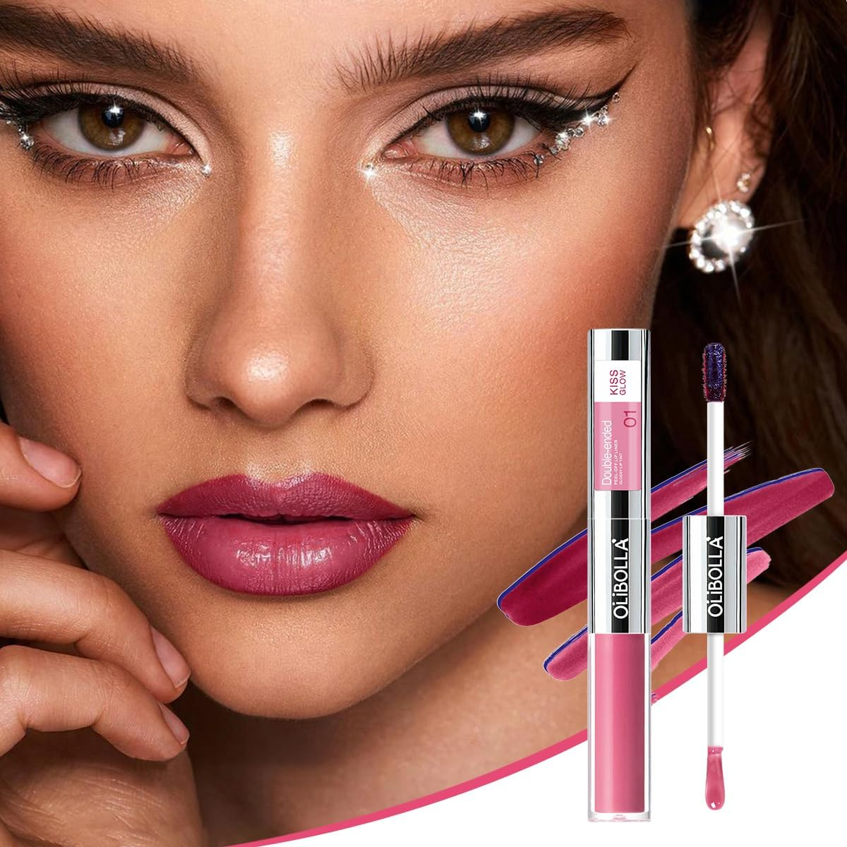 2 in 1 Lip Liner Stain & Lip Gloss Dual-Ended Peel off Lip Tints Stain for Women Girls Makeup Gift,24 Hour Long Lasting Waterproof Detachable Lip Liner Pencil Highly Pigmented Color Finish (01#Berry) image number 1