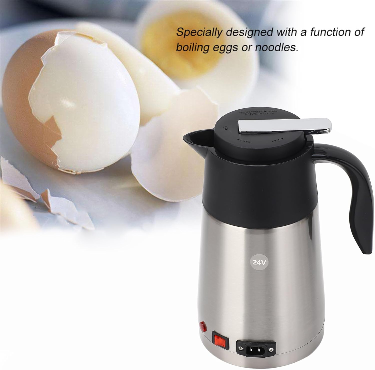 Portable Car Truck Kettle 1300 Ml Capacity for Self-Driving 12/24 V - 304 Stainless Steel Body and Inner Heating Tube, Quick to Heat (24 V) image number 6