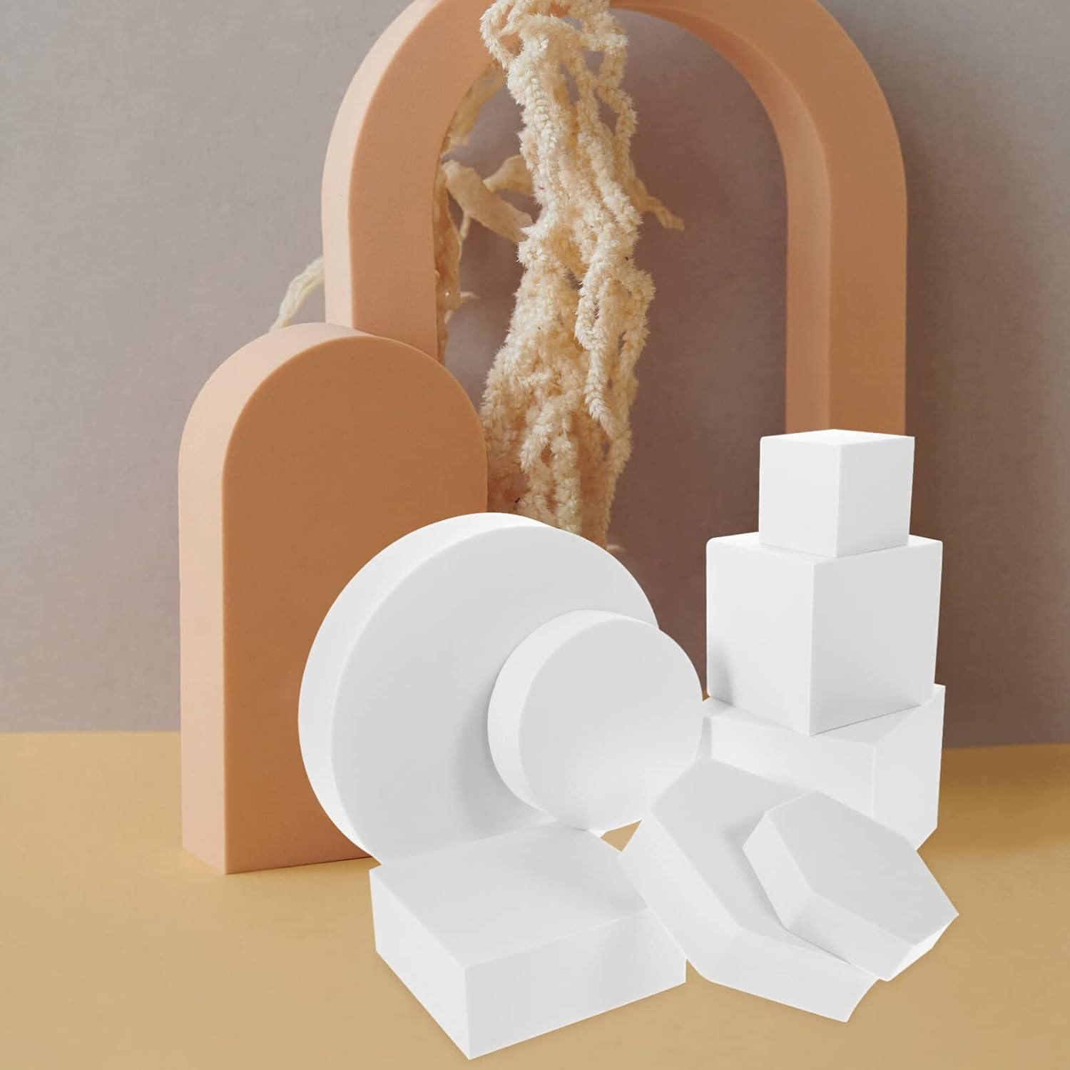 Alipis 8Pcs White Geometric Foam Photo Props for Jewelry, Cosmetics, Product Photography, Display Stands for Photoshoots, Lightweight and Waterproof - Pink image number 6