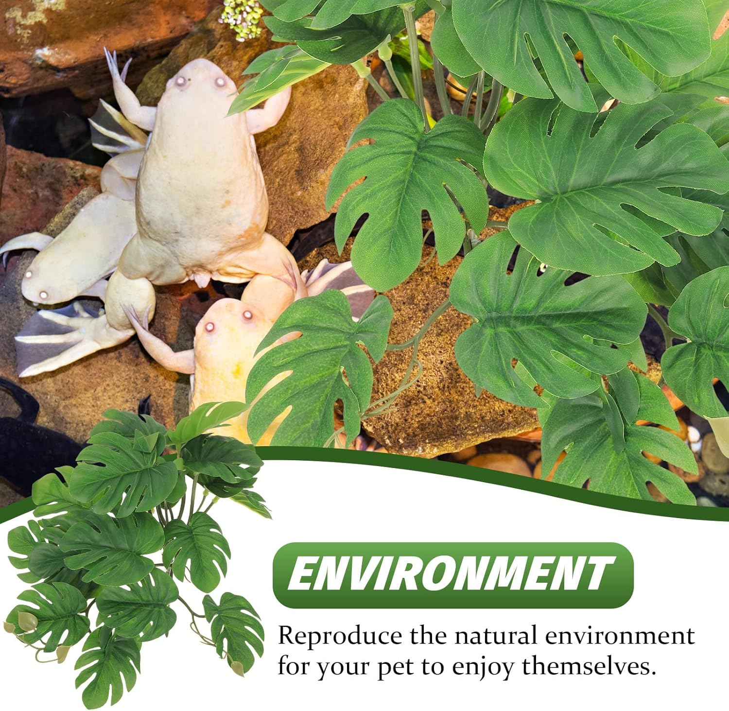 Mipcase Reptile Plant Fake Terrarium Plants: Reptile Aquarium Decoration Artificial Turtle Terrarium Leaves - Reptile Tank Accessories for Bearded Dragons Lizards Geckos