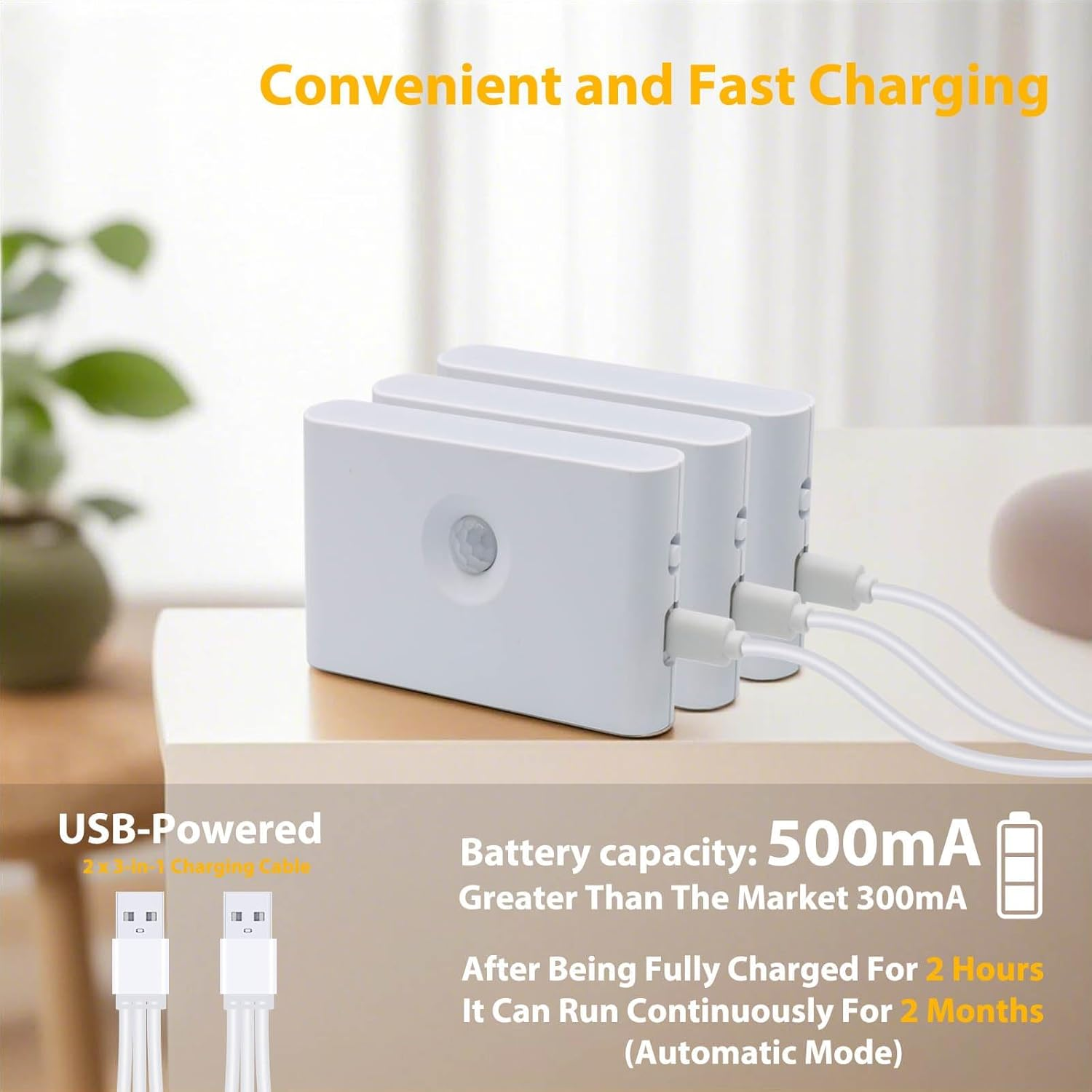 Arotelicht Motion Sensor Night Light, 6Pack Rechargeable LED Night Light Battery Powered, Magnetic Closet Light 3 Modes Auto/On/Off, Warm White Stick on Wall Light for Stair Hallway Bedroom Cabinet image number 6