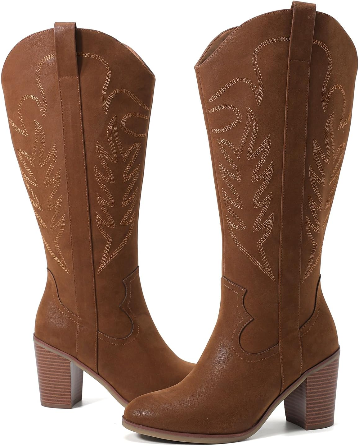 Luoika Women'S Extra Wide Calf Cowboy Knee High Boots，Wide Width Cowgirl Boots Chunky Pump Heel plus Size Western Tall Boots. image number 2