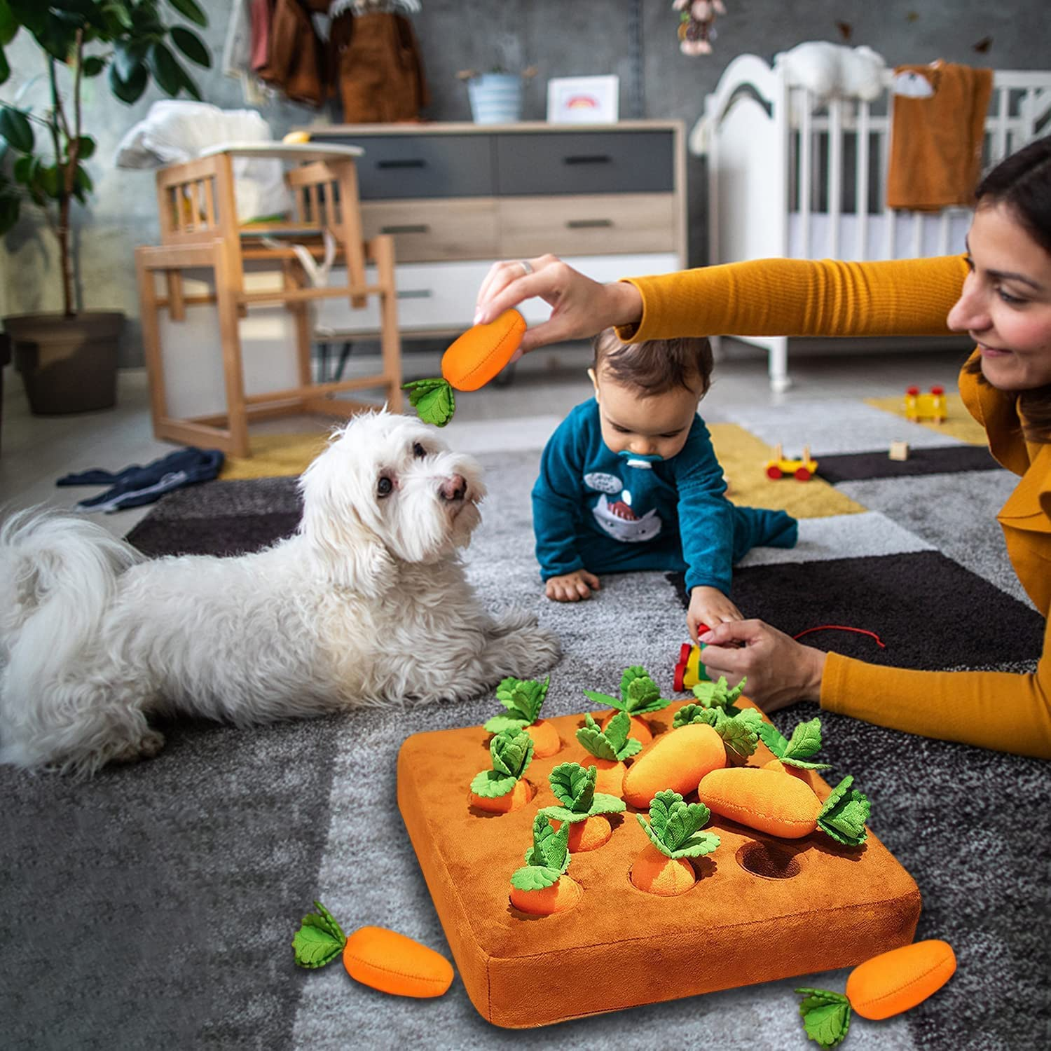 Pet Carrots Plush Chew Toys Dog Carrot Toys Interactive Dog IQ Training Encourage Natural Foraging Skill Puzzle with 12 Carrots Toy for Training and Stress Relief(Carrot) image number 2