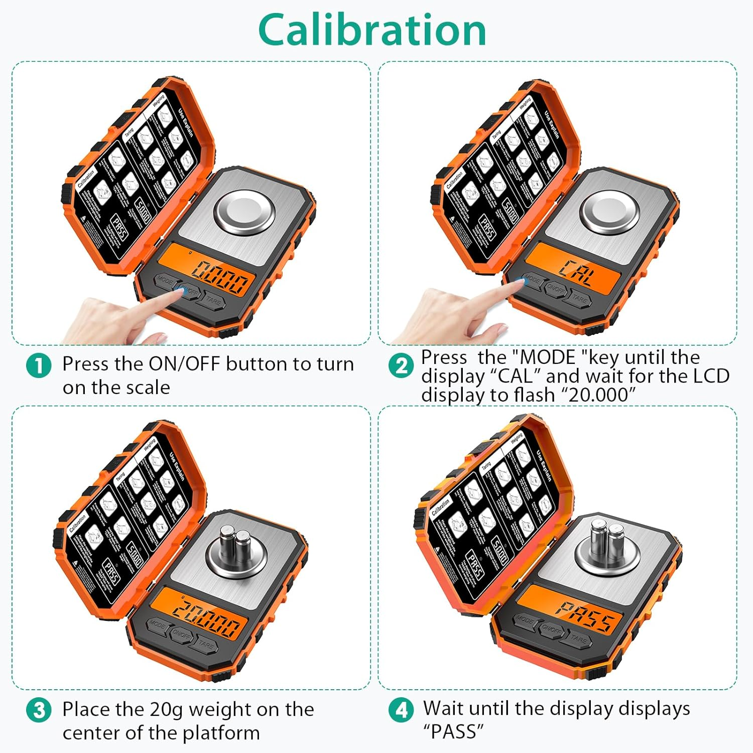 ORIA Digital Pocket Scale, 50G/0.001G Professional Milligram Scale, Portable Kitchen Scale with 6 Units, Calibration Weight, Backlight, Tare Function, Mini Scale for Food,Tablets, Jewelry -Orange