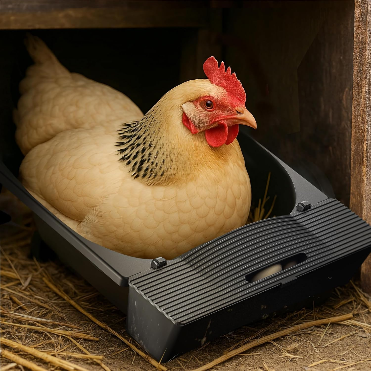 Rolling Nesting Box for Chicken Coop, 1-Pack with 3 Coconut Fiber Mats Replaceable Chicken Coop Accessories, Automatic Egg Collection for Backyard Poultry (Black) image number 5