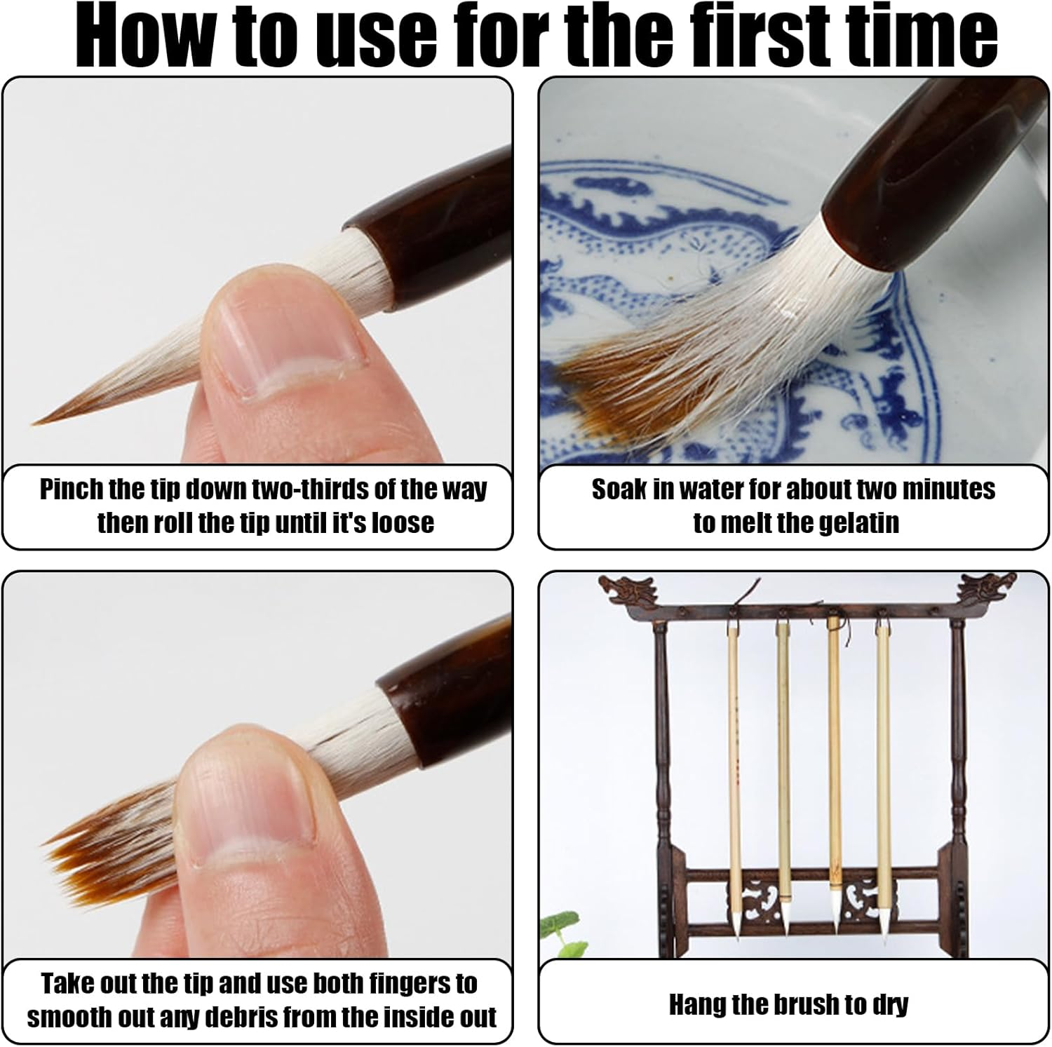 15 Piece Chinese Calligraphy Brush Set with Roll-Up Bamboo Holder, Professional Sumi Brushes Different Sizes Writing Brush for Watercolor Ink Painting Drawing Art Supplies (Burlywood) image number 5