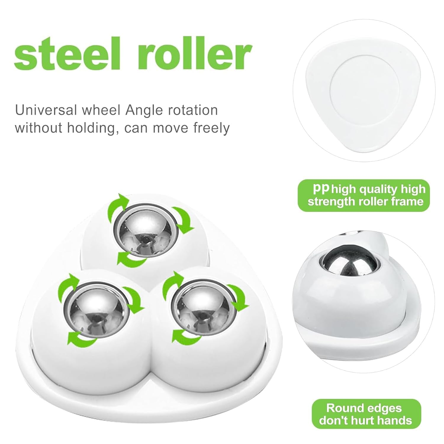 Itadaku 20 Pcs Mini Swivel Casters Wheels, 360&deg; Quiet Rotating Self-Adhesive Castors with 3 Steel Balls for Small Appliances, Furniture, Storage Boxes, Trash Cans, White image number 2