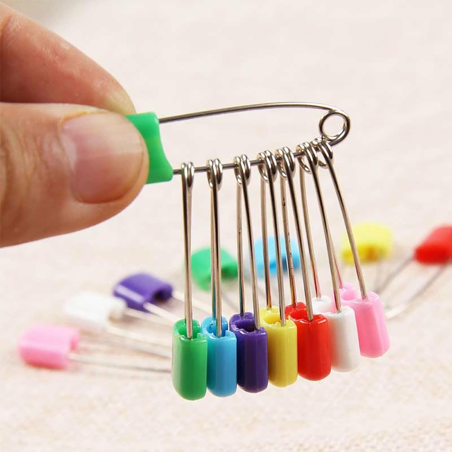 50PCS Large Assorted Colored Safety Pins with Plastic Head - Stainless Steel for Clothes, Dresses, Socks, and Gloves image number 3