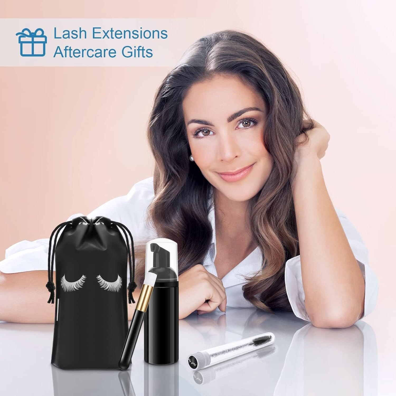 PAOFUFUI 40 Pcs Lash Shampoo Bottle Brushes & Dispensers Set, 10 Pcs Lash Brushes, Tubes & Aftercare Bag for Clients, Women (Black) image number 6