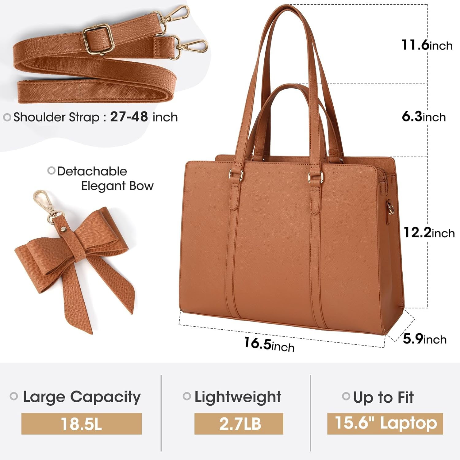 Laptop Bag for Women 15.6 Inch Computer Bag Large Capacity Fashion Work Tote Bag Waterproof Leather Shoulder Bag Business Office Travel Handbag image number 5