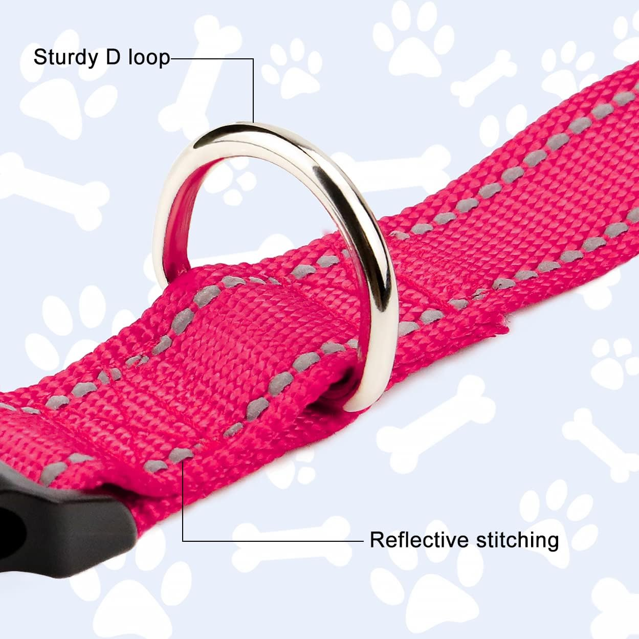 Funtags Reflective Dog Collar, Sturdy Nylon Collars for Puppy and Extra Small Girl and Boy Dogs, Adjustable Dog Collar with Quick Release Buckle,Pink,3/8" Width image number 4