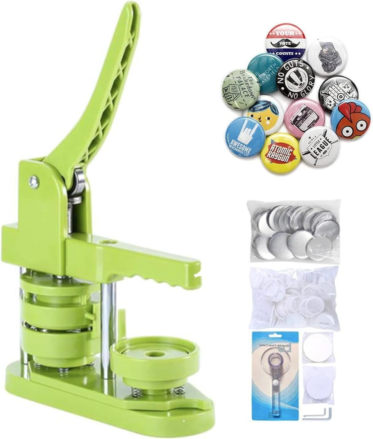 Button Maker Machine 58Mm -Installation-Free DIY Photos Pin Badge Button Maker Press Machine Badge Punch Press with Free Button Parts&Pictures&Circle Cutter (Green-58Mm)
