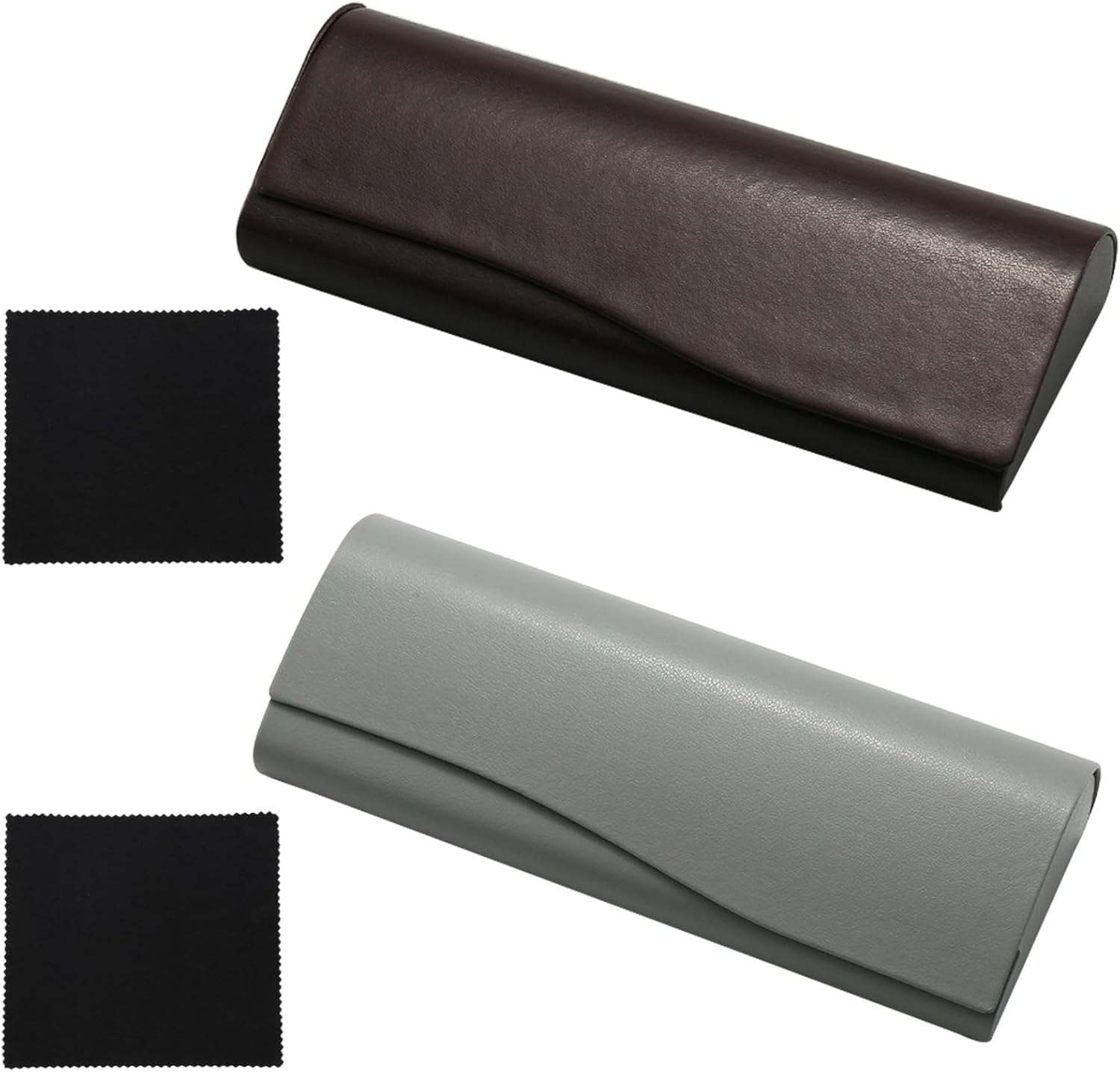 Lopsity 2PCS Eyeglass Case Hard Shell Sunglass Case Eyeglass Case Portable Lightweight PU Leather Case for Men Women with Cleaning Cloths