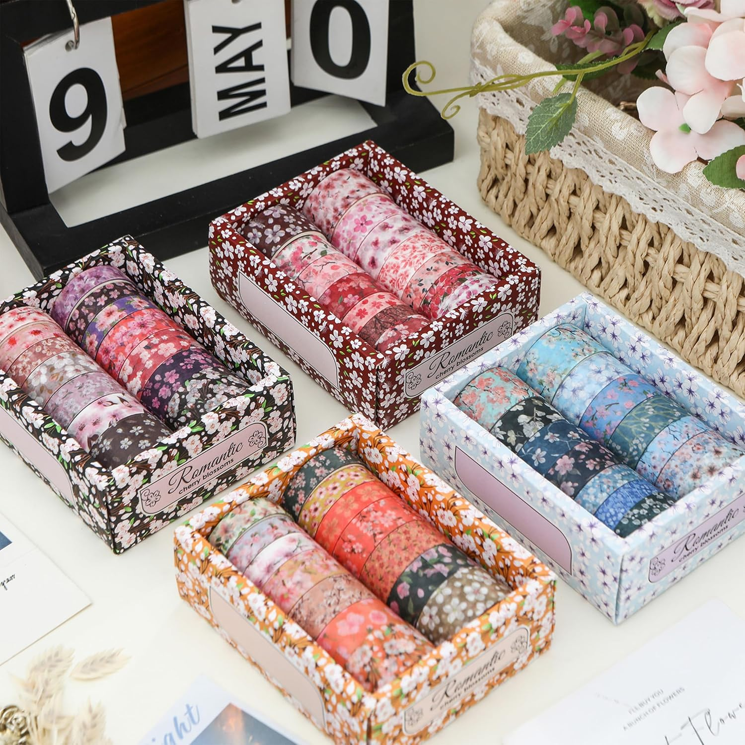 Songdao 14 Rolls Sakura Washi Tape Set Flowers Arts Adhesive Tapes Cherry Blossom Decorative Masking Tape Sets for Craft, Kids, Scrapbook, DIY, Gift Wrapping (Blush Petals) image number 3