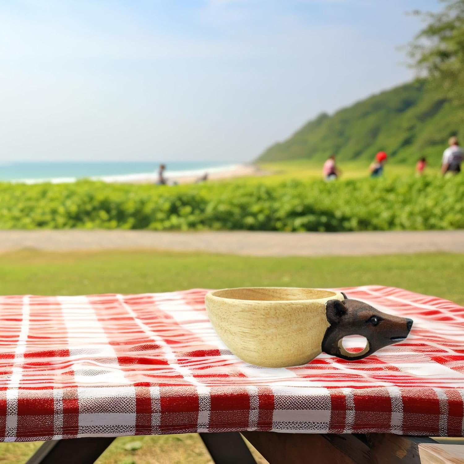 Wooden Cup Animal Water Cup Tea Cup Camping Mug Animal Shaped Hand Carved Cup Wooden Mug for Hiking Indoor Outdoor Travelers, Bear image number 5