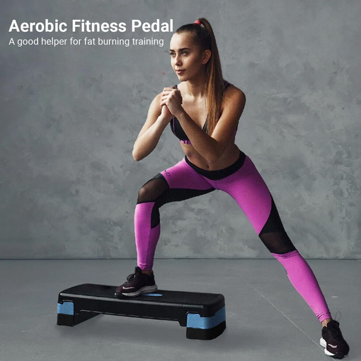 AIMALL Plastic Adjustable Aerobic Stepper, Non-Slip Surface, Dual Height Settings, 26.77" X 11.02" X 5.9", Rhythm Exercise Fitness Stepper, Blue, Green, Orange image number 6