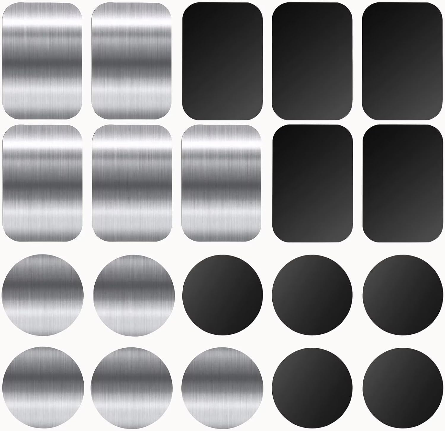 Pau1Hami1Ton Adhesive Thin Metal Plates(Compatible with Magnetic Mounts),4 Piece Metal Plates for Phone Case,(2 Rectangle and 2 Round) S-07N(Black+Silver)