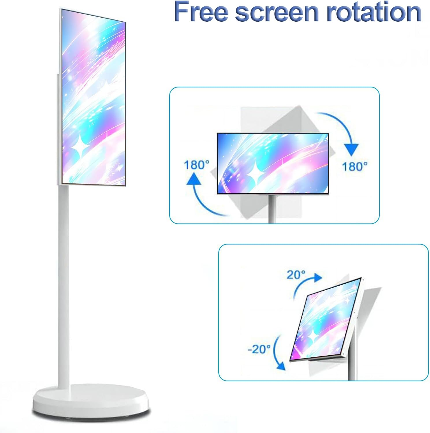 Portable TV on Wheels,Rotating Touchscreen Monitor,Tablet Screen with Base,Standbyme Rolling TV 64G/Black