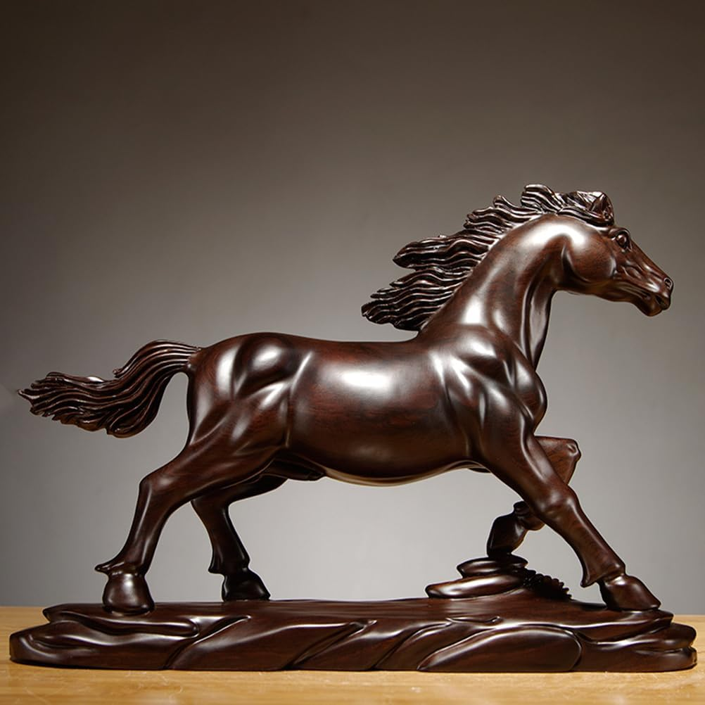 LOGOFUN Wooden Horse Figurine Wood Zodiac Horse Statue Chinese Horses Sculpture Desktop Horses Ornament for Home Office - 12 * 9 * 4Cm image number 1