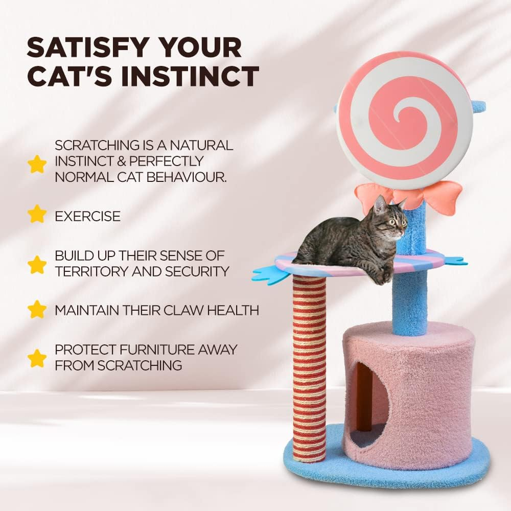 Furbulous 96CM Attractive Cat Tree Tower Scratching Post with Luxury Condo - Candy image number 6