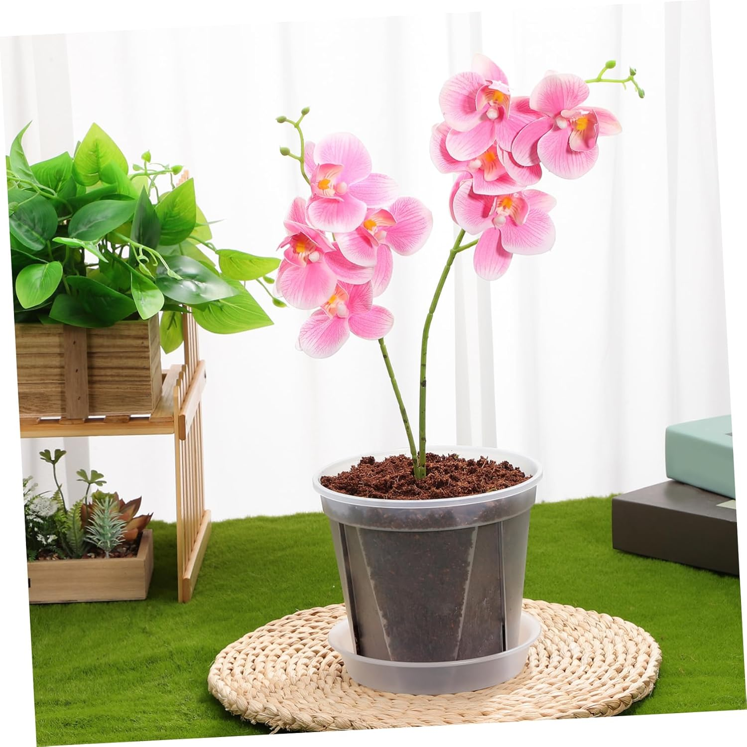 BCOATH Breathable Root Control Orchid Pots with Drainage Tray 0.3 Gallon Succulent Plant Pots Indoor and Outdoor Gardening 4Pcs Green image number 3